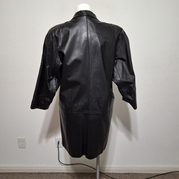 Lisa Loren Black Matrix Front Pockets 3/4 Sleeve Genuine Leather Coat Size M - Picture 6 of 11